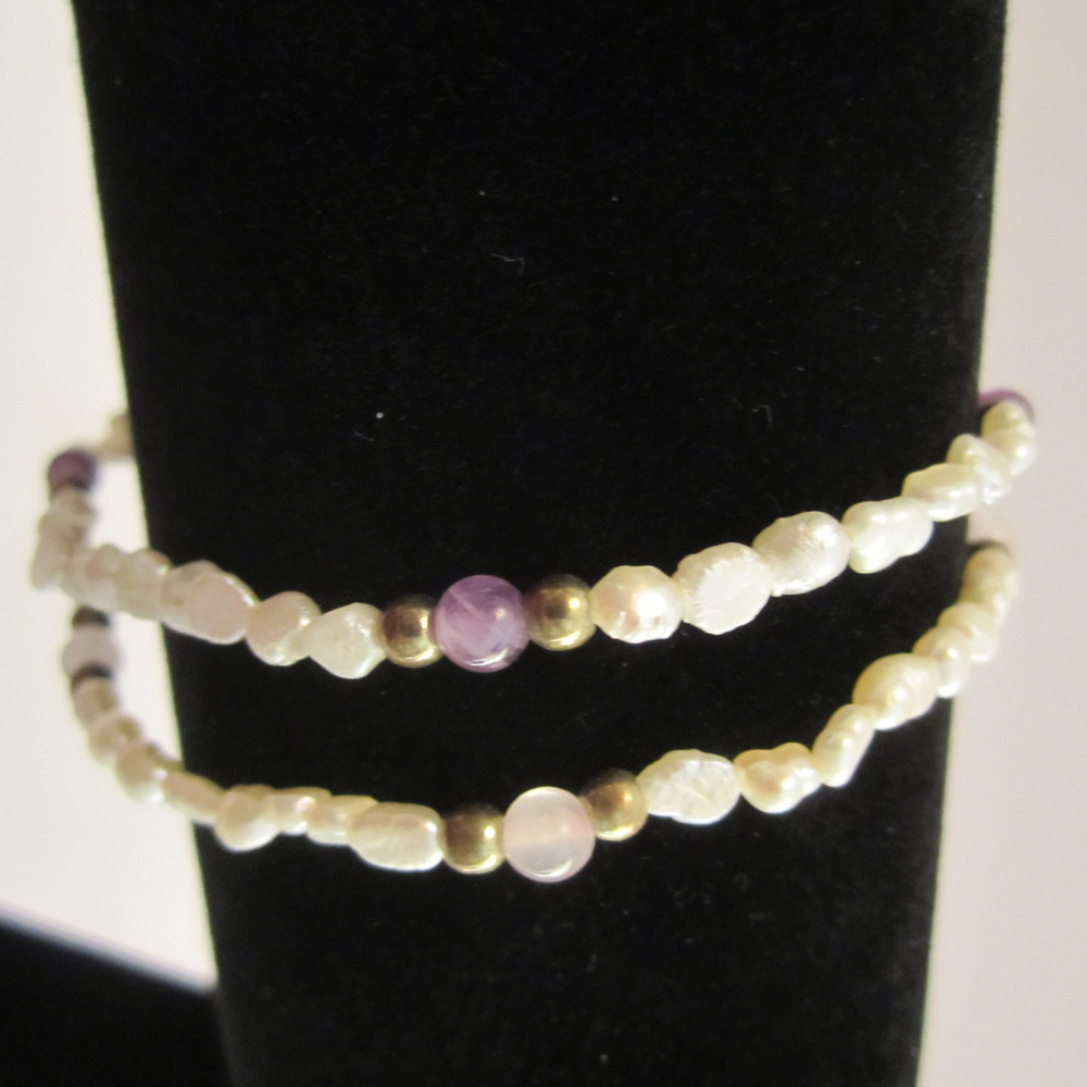 2 Freshwater Pearl Bracelets Amethyst Rose Quartz